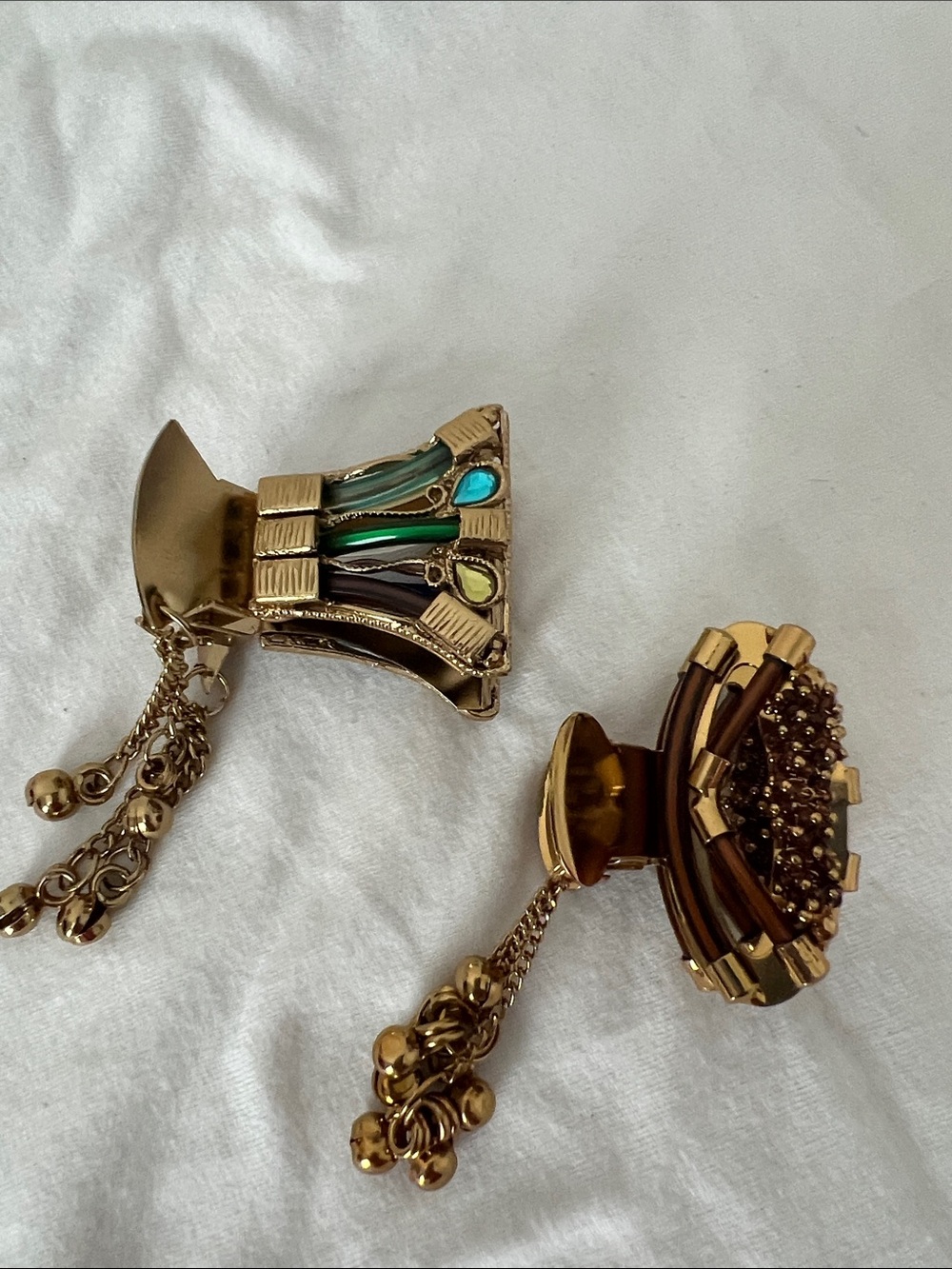 Gold-Tone Decorative Hair Claw Clips with Teal and Green Accents